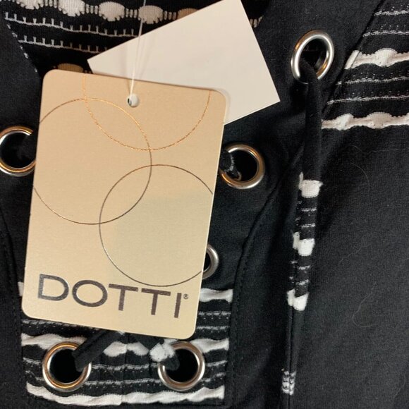 Dotti Women's V-Neck Lace Up Dahlia Stripe Black Swim Tank Cover Up‎ Size S NWT - Picture 3 of 9